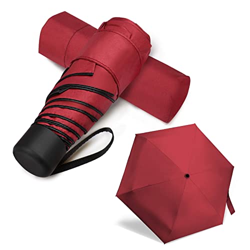 Small Travel Umbrella Light Compact Folded Umbrellas Purse Size for Women Red