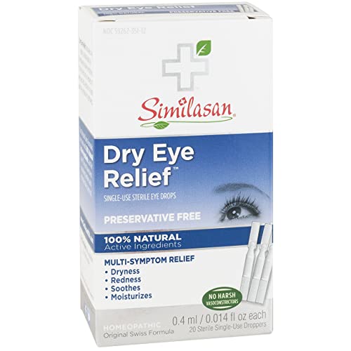 Similasan Dry Eye Relief Eye Drops .014 Ounce Single-Use Droppers, 20 Count, Preservative Free, for Temporary Relief from Dry or Red Eyes