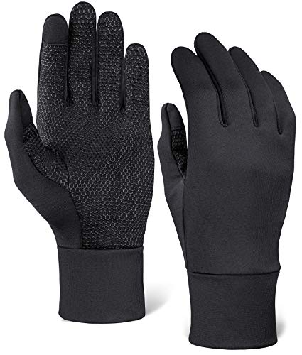 Touch Screen Running Gloves - Black Winter Glove Liners for Texting, Cycling, Driving, Exercise & Sports - Thin, Lightweight & Warm Cold Weather Thermal Touchscreen Gloves - Super Grippy Palm