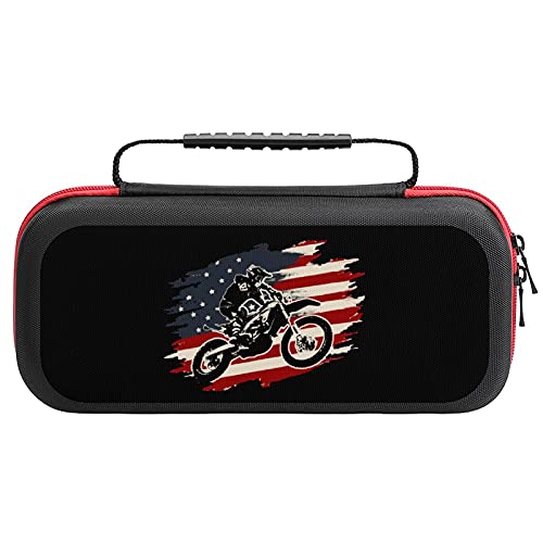 Dirt Bike Motocross American Flag Switch Carrying Case Protective Tote Bag Hard Shell Travel Carry Cover Pouch For Nintendo Switch