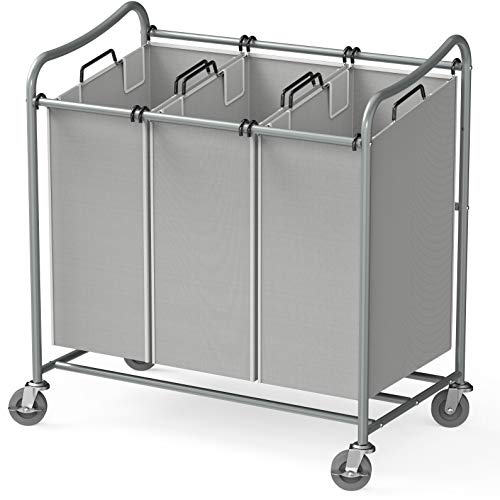 SimpleHouseware Heavy-Duty 3-Bag Laundry Sorter Cart, Silver