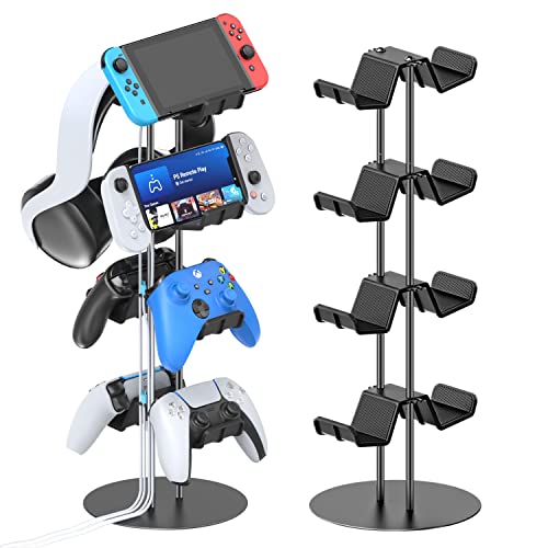 Kytok Controller Stand 4 Tiers with Cable Organizer for Desk, Universal Controller Display Stand Compatible with Xbox PS5 PS4 Nintendo Switch, Headset Holder & Desk Mounts for 8 Packs Controller