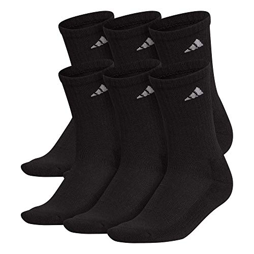 adidas Women's Athletic Cushioned Crew Socks with Arch Compression (6-Pair), Black/Aluminum 2, Medium