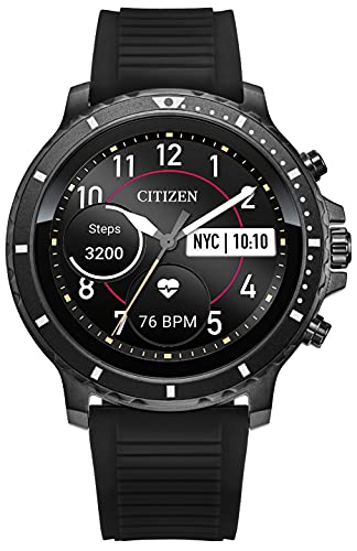 Citizen CZ Smart Grey Plated Silicone Strap Stainless Steel Smartwatch Touchscreen, Heartrate, GPS, Speaker, Bluetooth, Notifications, iPhone and Android Compatible, Powered by Google Wear OS