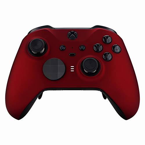 eXtremeRate Scarlet Red Soft Touch Faceplate Cover, Front Housing Shell Case Replacement Kit for Xbox One Elite Series 2, Xbox Elite 2 Core Controller Model 1797 - Thumbstick Accent Rings Included