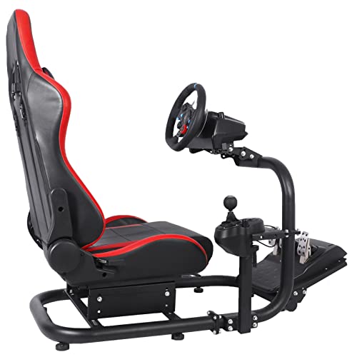 Marada Sim Racing Wheel Stand Advanced Cockpit Large Round Tube Heavy Dutty Cockpit Support for G29 G923 and G920, Thrustmaster T80 T150 T300RS,T248, T-GT More Stable with Red Seat