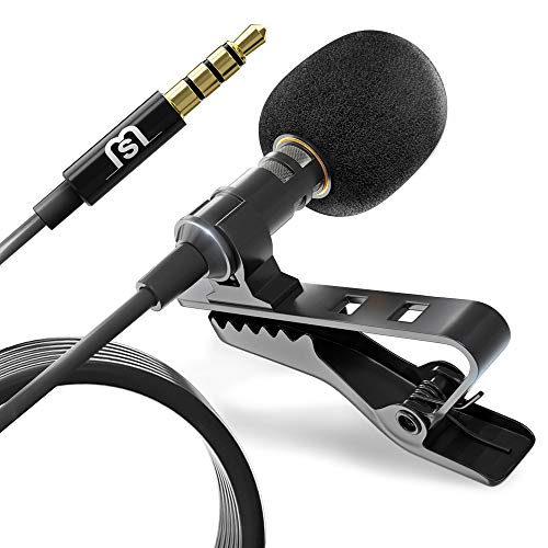Professional Wired Lavalier Lapel Clip On Microphone for iPhone and Android Smartphone or Camera Omnidirectional Tiny Shirt Mic for Recording with Clip-on Perfect for Vloggers and Bloggers