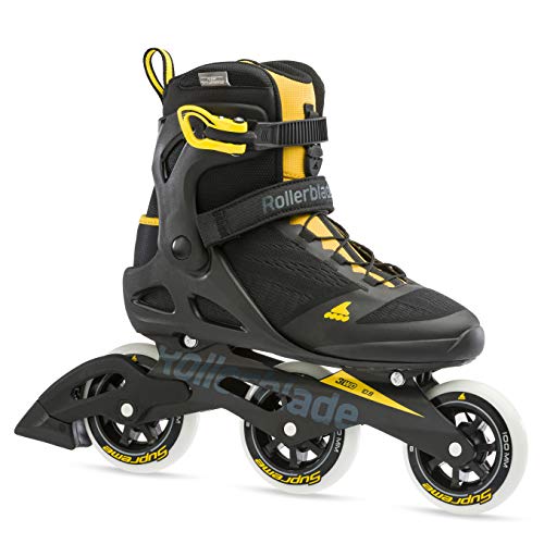 Rollerblade Macroblade 100 3WD Mens Adult Fitness Inline Skate, Black and Saffron Yellow, Performance Inline Skates, 11