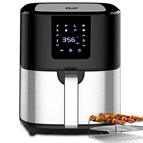 OJF Large Air Fryer Max,6.8 QT Electric Hot Air Fryers Cookers with 8 Preset Digital Menus,Fast Quiet Cooking Air Fryer w/ Skewers Racks and Recipe,1500W,Black