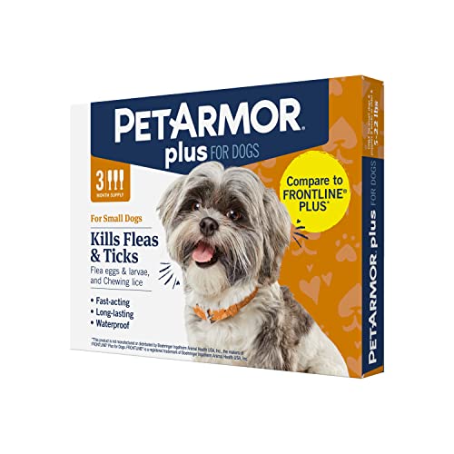 PetArmor Plus Flea and Tick Prevention for Dogs, Dog Flea and Tick Treatment, Waterproof Topical, Fast Acting, Small Dogs (5-22 lbs), 3 Doses