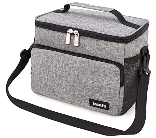 Venture Pal Insulated Lunch Bags for Women/Men - Large Resuable Leakproof Lunch Box with Removable Shoulder Strap,Durable Cooler Tote Bag for Work Picnic Beach-Grey