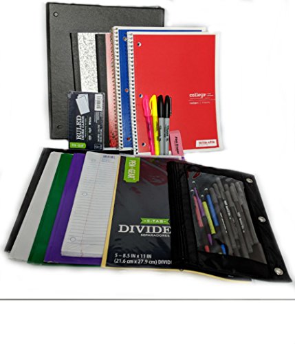 Complete 33 Item Back to School Supplies- College Bundle - Binder, Binder Pouch, Tabs Pens, Pencils, Notebooks, Folders, Paper, Sharpies, Note Cards, Eraser
