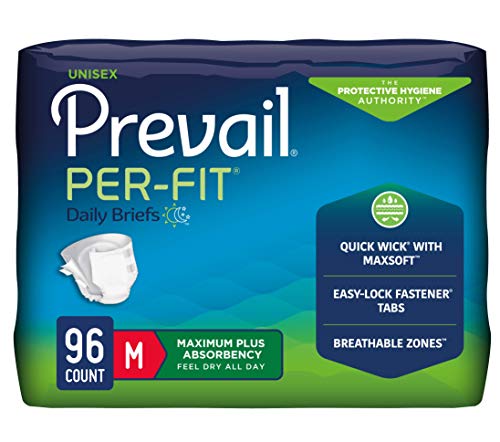Prevail Per-Fit Maximum Absorbency Incontinence Briefs, Medium, 96 Count (Pack of 6)