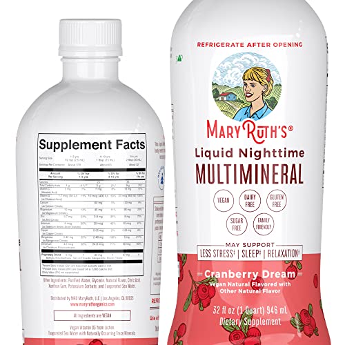 MaryRuth Organics Nighttime Liquid Multimineral Supplement | Sugar Free | Natural Sleep Support for Adults & Kids 1+ | Magnesium | Calcium & MSM | Cranberry Flavor | Vegan | Gluten Free | 32 Fl Oz