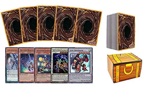 Yugioh 150 Card Lot - Featuring A Mix of 15 Rares and 15 Holos - Includes Golden Groundhog Treasure Chest Storage Box