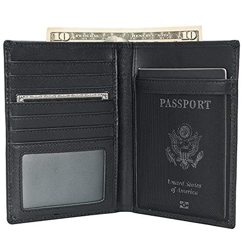 Polare RFID Blocking Napa Leather Passport Holder Travel Wallet For Men and Women (Black)