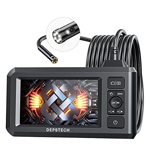 DEPSTECH Dual Lens Industrial Endoscope, 1080P Digital Borescope Inspection Camera, 7.9mm IP67 Waterproof Camera, Sewer Camera with 4.3' LCD Screen,7 LED Lights,16.5FT Semi-Rigid Cable,32GB Card-Black
