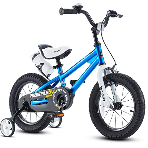 RoyalBaby Freestyle Toddlers Kids Bike 12 Inch Childrens Learning Bicycle with Training Wheels Boys Girls Beginners Ages 3-4 Years, Blue