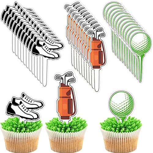 Golf Theme Cupcake Toppers Golf Shoe Cupcake Picks Golf Bag Toothpicks Golf Ball Birthday Cake Decorations for Baby Shower Party Favors Supplies (48 Pcs)