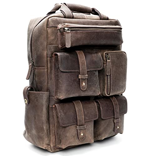 LUXEORIA Handmade Genuine Leather Backpack for Men and Women, Laptop Bag for Offices, Colleges -15.6 Inch with Multifunctional Pockets, Casual Daypack Luggage for Travel -Retro Hunter Brown