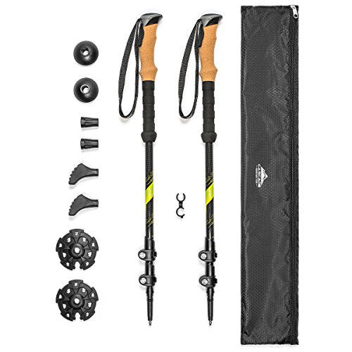 Cascade Mountain Tech Trekking Poles - Carbon Fiber Walking or Hiking Sticks with Quick Adjustable Locks (Set of 2),Green