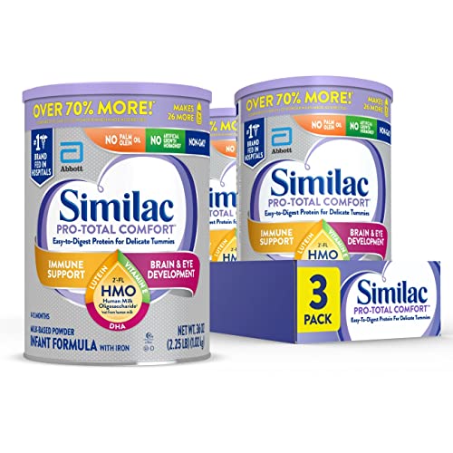 Similac Pro-Total Comfort Infant Formula with Iron, Gentle, Easy-to-Digest Formula, with 2'-FL HMO for Immune Support, Non-GMO, Baby Formula Powder, 36-oz Can, Pack of 3