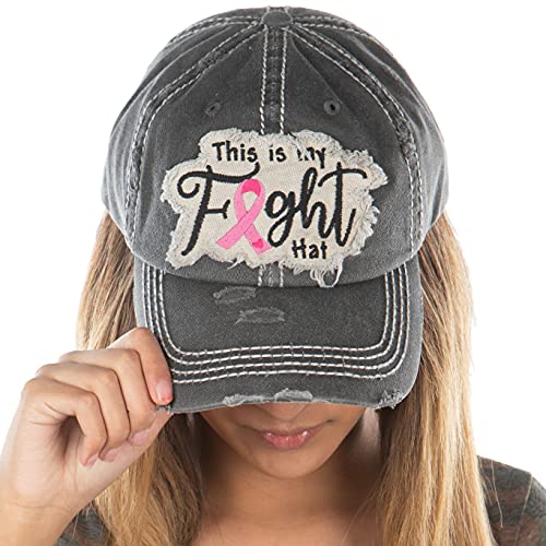 Breast Cancer Ribbon Baseball Cap - This is My Fight hat (Black)