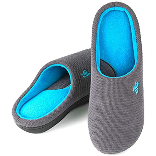 Wishcotton Men's Memory Foam Slippers Indoor Outdoor Cozy House Shoes with Sturdy Rubber Sole, Light Grey, 11-12 D(M) US