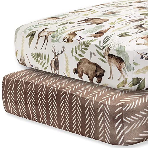 Pobibaby - 2 Pack Premium Fitted Baby Boy Crib Sheets for Standard Crib Mattress - Ultra-Soft Cotton Blend, Safe and Snug, and Stylish Woodland Crib Sheet (Wildlife)