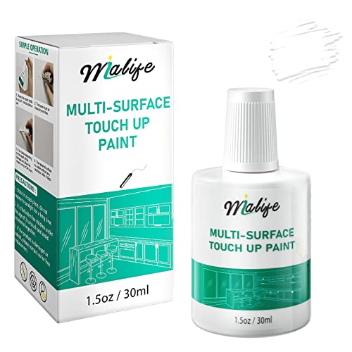Multi-Surface Touch Up Paint, Waterproof and Quick Drying, Brush in Bottle, for Appliance and Home Repairs, Walls, Porcelain, Satin Finish, Cabinets, Furniture, Super Adhesion, 1.5 Fl Oz(Perfect White)