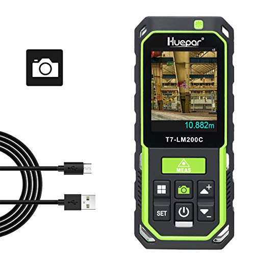 Huepar Laser Distance Meter with Camera 2X/4X Zoom, 656Ft High Accuracy Rechargeable Laser Measure M/in/Ft with 17 Measurement Modes-Pythagoras, Stake Out, Tilt Sensor, Color Backlit Display- LM200C