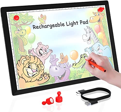 Light Tracing Box Rechargeable, Winshine Portable LED Light Board, Light Board for Diamond Art Painting, 5 Levels Stepless Dimming Drawing Tracking Light Pad, Artistic Design Sketching