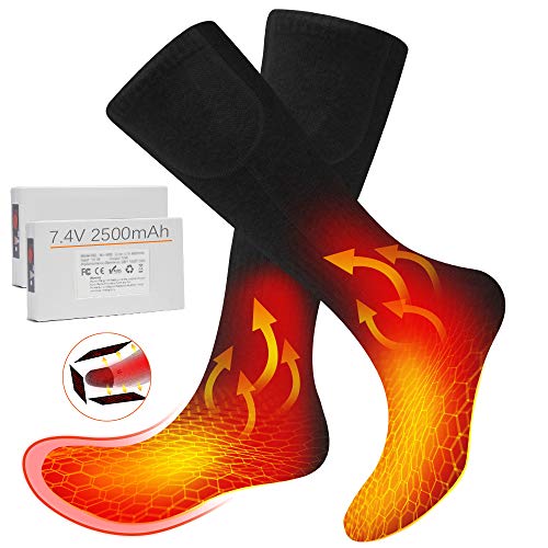 XBUTY 7.4V Heated Socks for Men Women - Upgraded Rechargeable Electric Socks with Both Sides Heating Element up to 160℉, 2500mAh(Largest in 7.4V) Capacity Battery, 3 Heat Settings(Black, X-Large)