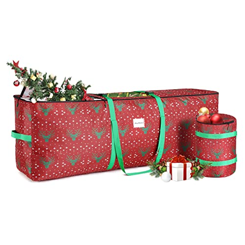 Christmas Tree Storage Bag,Fits up to 9 Ft Christmas Tree Bag,21' H X 15' W X 60' L,Durable Reinforced Handle Protection and Double Zipper 600D Waterproof Christmas Tree Storage Bags 2 Pack (Red)