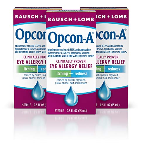 Opcon-A Allergy Eye Drops by Bausch & Lomb, for Itch & Redness Relief, 15 mL (Pack of 3)