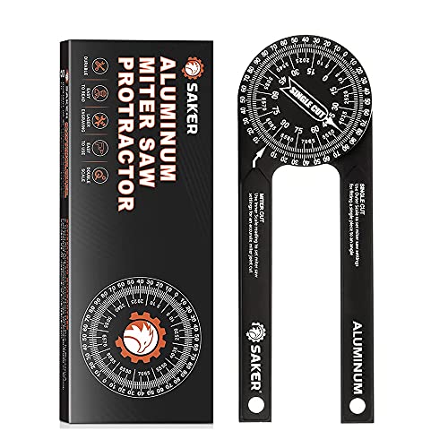 Saker Miter Saw Protractor|7-Inch Aluminum Protractor Angle Finder Featuring Precision Laser-Inside & Outside Miter Angle Finder for Carpenters, Plumbers and All Building Trades (Black)