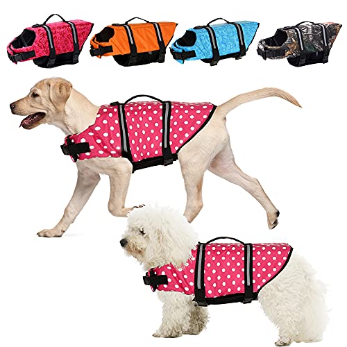 Life Jackets for Dogs, Adjustable Dog Life Vests for Boating and Canoeing Swim Vest for Dogs with Enhanced Buoyancy and Rescue Handle Pinkdot M