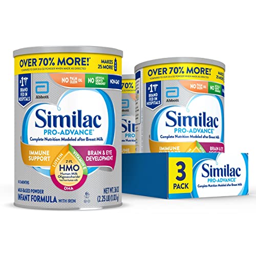 Similac Pro-Advance* Infant Formula with Iron, 3 Count, with 2âââ€š¬ââ€ž¢-FL HMO for Immune Support, Non-GMO, Baby Formula Powder, 36-Ounce Cans