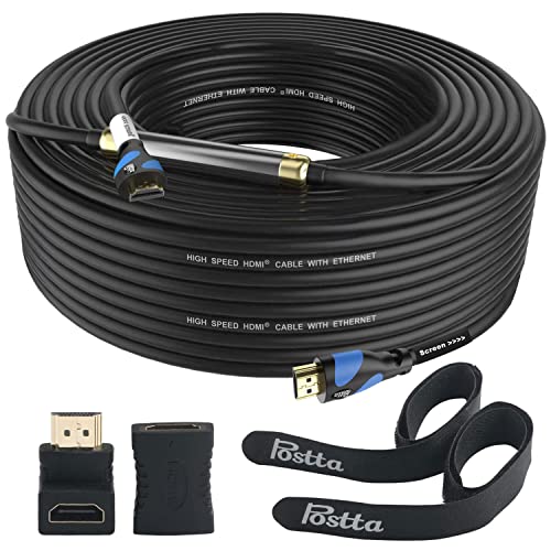 Postta HDMI Cable 75 Feet with Built-in Signal Booster HDMI 2.0V Cable with 2 Piece Cable Ties+2 Piece HDMI Adapters Support 3D,1080P,Ethernet,Audio Return