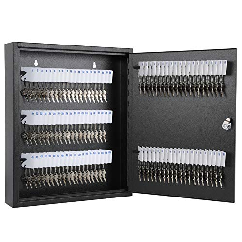 KYODOLED Key Storage Lock Box with Key,Locking Key Cabinet,100 Key Management Wall Mount with Key Lock,Key Hooks & Tags Key Labels,(Black 100 Key)