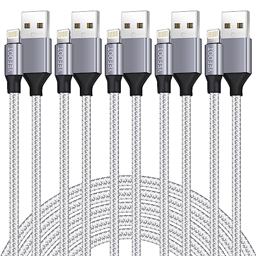 [Apple MFi Certified] 5Pack(3/3/6/6/10FT) iPhone Charger Nylon Braided Fast Charging Lightning Cable Compatible iPhone 14Pro/14/13Pro/13/12Pro/12/11and More-Silver&White