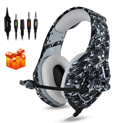 Gaming Headset PS4, Compatible for Xbox One, Nintendo Switch, K1 Stereo Noise Cancelling Over Ear Headphones with Microphone, Volume Control for PC, Phone (Universal Gaming Headset, Camouflage Gray)