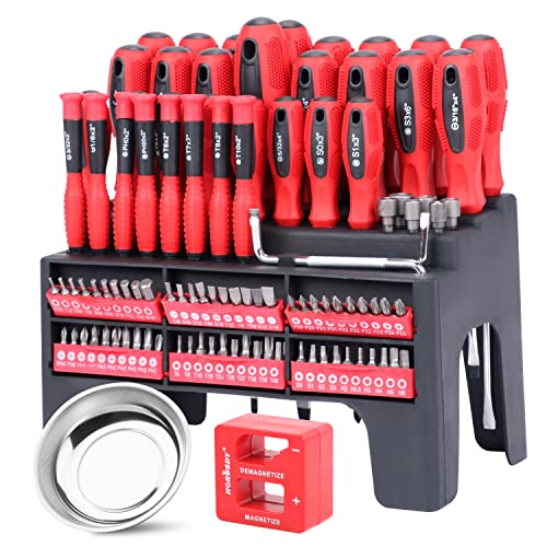 HORUSDY Tools for Men | 102-Piece Magnetic Screwdriver Set with Plastic Racking, Includs Precision screwdriver and Magnetizer Demagnetizer DIY Tools for Men Tools Gift