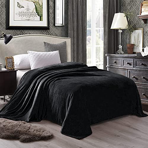 Exclusivo Mezcla King Size Flannel Fleece Velvet Plush Bed Blanket as Bedspread, Coverlet, Bed Cover (90x104 inches, Black) Soft, Lightweight, Warm and Cozy