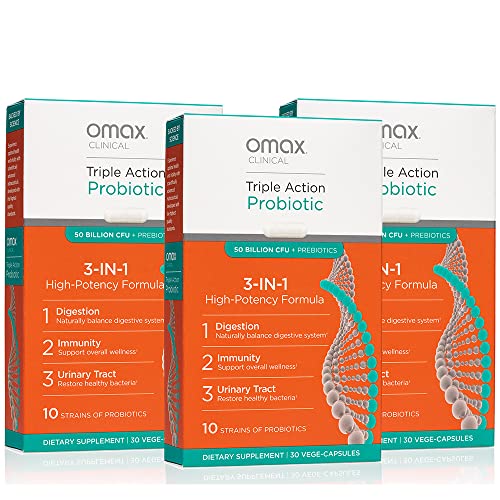 Omax3 Boxes Vegan Probiotic + Prebiotic Supplement Pills, 50 Billion CFU, 10 Clinically Studied Strains, Dairy-Free, Non-GMO, Blister Packed (90 Vege-Capsules)