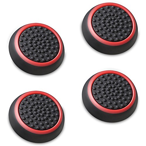 Fosmon (Set of 4) Analog Stick Joystick Controller Performance Thumb Grips Compatible with PS5, PS4, Xbox One, Xbox Series X/S Compatible with Nintendo Switch Pro (Black/Red)