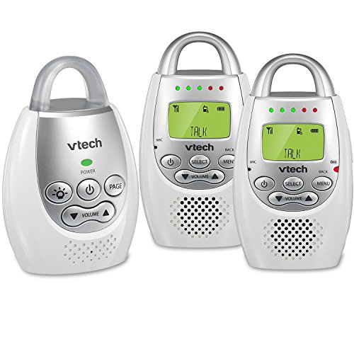 VTech DM221-2 Audio Baby Monitor with up to 1,000 ft of Range, Vibrating Sound-Alert, Talk Back Intercom, Night Light Loop & Two Parent Units, White