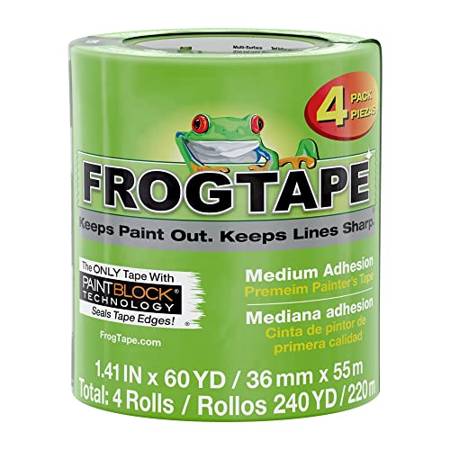 FROGTAPE 240660 Multi-Surface Painter's Tape with PAINTBLOCK, Medium Adhesion, 1.41 Inches x 60 Yards, Green, 4 Rolls