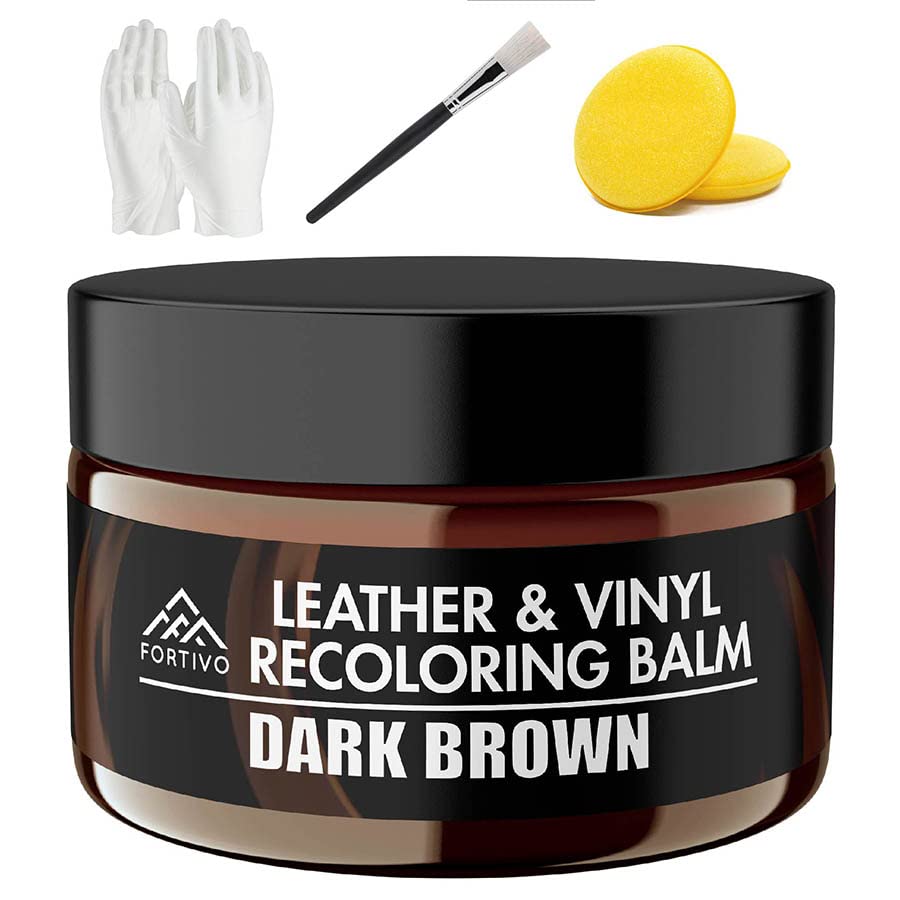 FORTIVO Leather Recoloring Balm - Leather Repair Kits for Couches - Leather Restorer for Couches Brown Car Seat, Boots - Cream Leather Repair for Upholstery - Leather Dye (Dark Brown Balm)