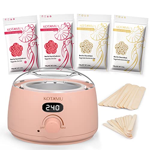 KOTAMU Digital Wax Warmer Kit for Hair Removal, At Home Waxing Kit for Women Sensitive Skin Brazilian Facial Hair Body with 4 Formulas Hard Wax Beads Target Different Type of Hair